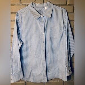 Sag Harbor Shirt Women’s 2X Blue Button Down Long Sleeve Collared Top